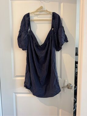 Lilly Pulitzer Navy Puff-Sleeve Midi Dress